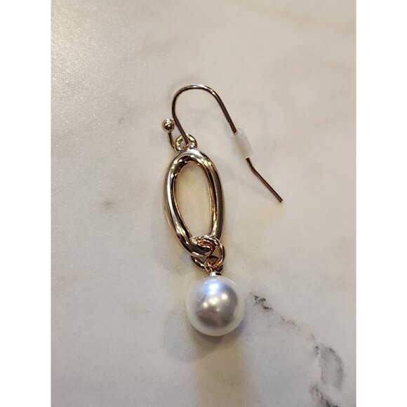 Napier Gold-Tone Oval Drop Earrings With Faux Pearl Accent - Picture 5 of 5